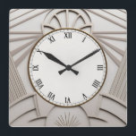 Beige Art Deco Clock - Snyggt Abstrakt Linjer Fyrkantig Klocka<br><div class="desc">"art deco-klocka",  "art nouveau klocka",  "vit gräddbeige",  "1920-talets geometriska symmetriska linjer",  "snyggt sofistikerad 1920 stil",  "smart grått grått lyxury",  "retro vintage lyxurious antique",  "elegant line mönster design",  "glamous glam square square Squam klocka" "classy Classic neutralt glamor"</div>
