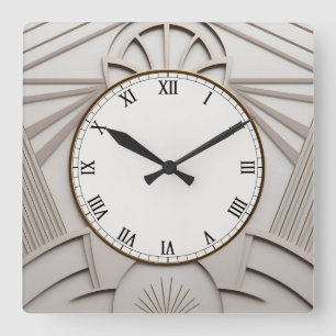 Beige Art Deco Clock - Snyggt Abstrakt Linjer Fyrkantig Klocka