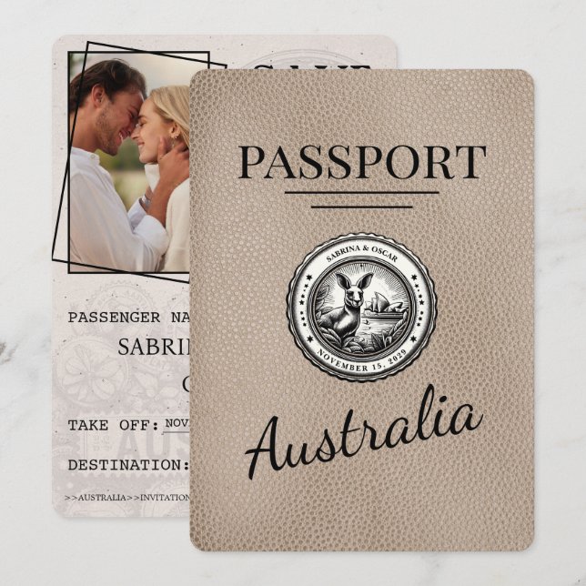 Beige Australia Passport - spara datum Datumet (Fram/baksida)