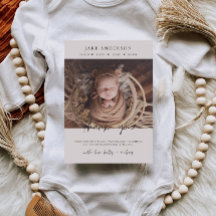 Beige Baby Födelse Foto Tacksamhetskort