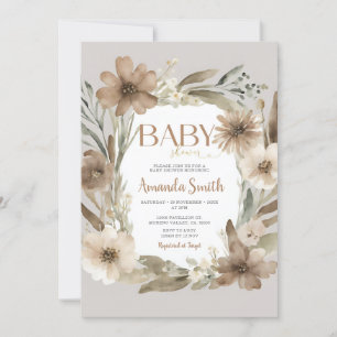 Beige Baby i Bloom Flowers Girl Baby Shower Inbjudningar