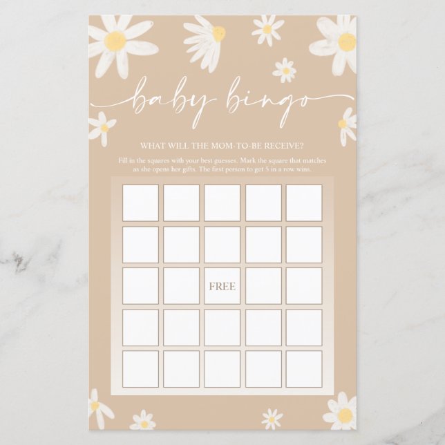 Beige Baby Shower Bingo Game (Framsida)