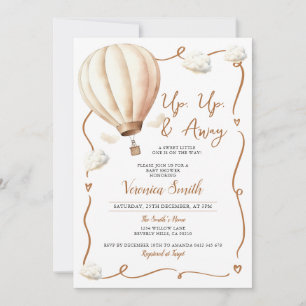 Beige Baby Shower Luftballong, upp och bort Inbjudningar