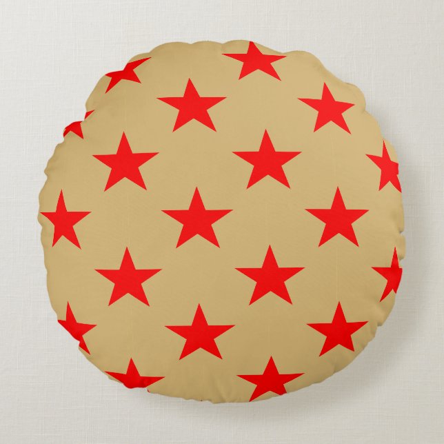 Beige Background och Red Stars Rund Kudde (Framsidan)
