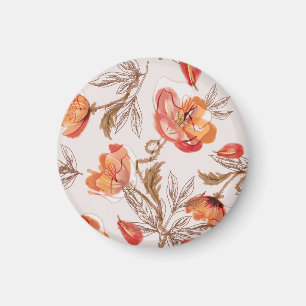Beige Background Poppies Watercolor Mönster Magnet