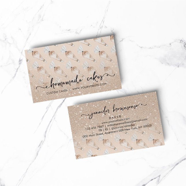 Beige bageridesign pastabag glitz visitkort (BAKERY PASTRY CHEF COOK CAKE event planner business)