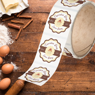 Beige Bakery logotyp affärsdekalrulle Runt Klistermärke