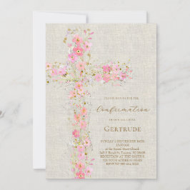 beige bakgrund rosa blommor kors bekräftelse inbjudningar