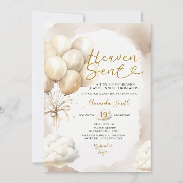 Beige ballong himmelsk baby shower moln inbjudningar (Framsida)