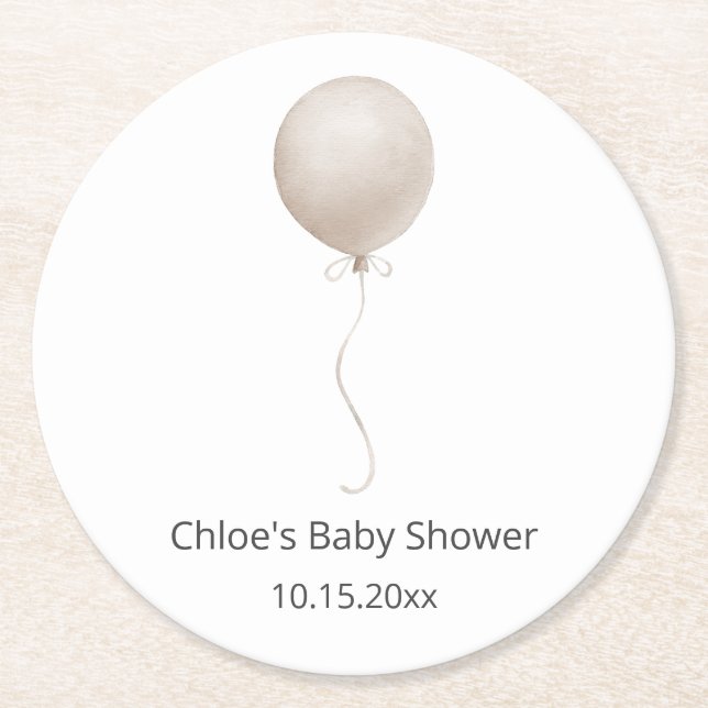 Beige Balloon Baby Shower Underlägg Papper Rund (Framsidan)