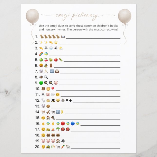 Beige Balloon Emoji Bokar Baby Shower Game (Framsida)