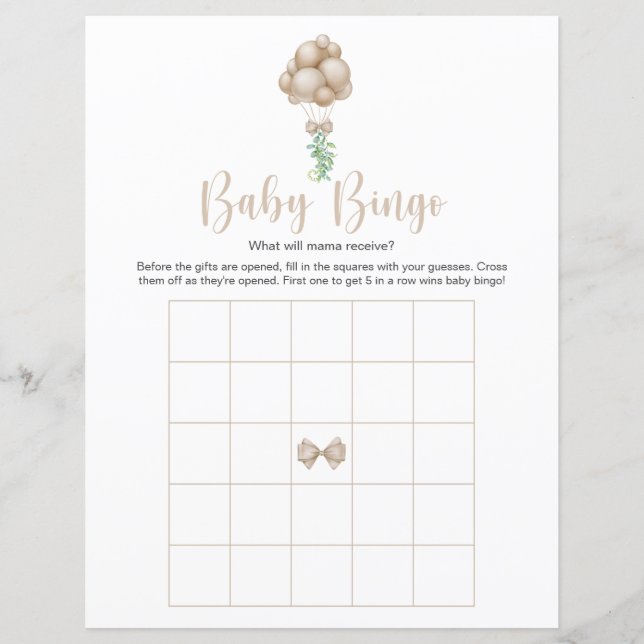 Beige Balloons Baby Shower Bingo Game (Framsida)