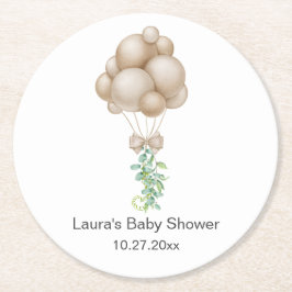 Beige Balloons Baby Shower Underlägg Papper Rund