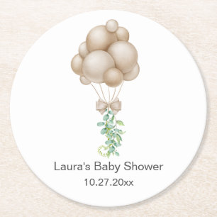 Beige Balloons Baby Shower Underlägg Papper Rund