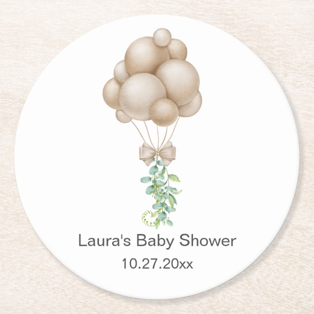 Beige Balloons Baby Shower Underlägg Papper Rund (Framsidan)