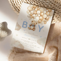 Beige Balloons Nalle Boy Modern Baby Shower