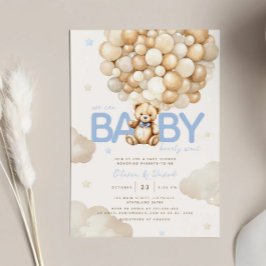 Beige Balloons Nalle Modern Baby Shower Inbjudningar