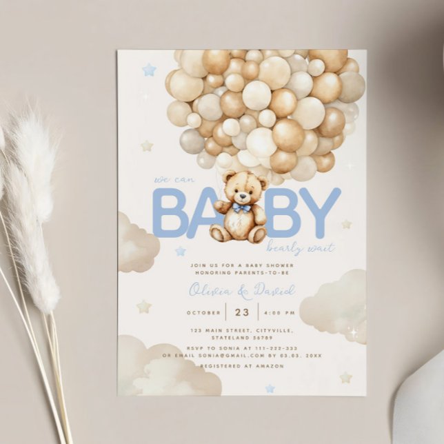 Beige Balloons Nalle Modern Baby Shower Inbjudningar (Skapare uppladdad)