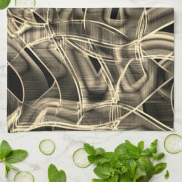 Beige, bandformad kurvor, kontrasterad linjer kökshandduk