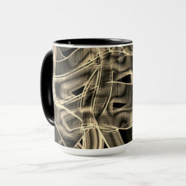 Beige, bandformad kurvor, kontrasterande linjer mugg