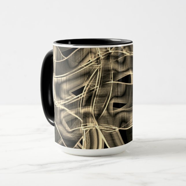 Beige, bandformad kurvor, kontrasterande linjer mugg (Framsida vänster)