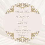 Beige Baroque Christian Bröllop Tack Runt Klistermärke<br><div class="desc">Lägg till en aning tidlös elegans till dina bröllopsfavoriter med den här personlig Vintage Baroque Bröllop Tack Sticker, perfekt för ett Rococo Bröllop eller ReEmergency-Temed firande. Den här klassiska designen har en ornerad mocha-ton ram som delikatts mot en skarp vit bakgrund och som fångar upp en vintages charm med en...</div>
