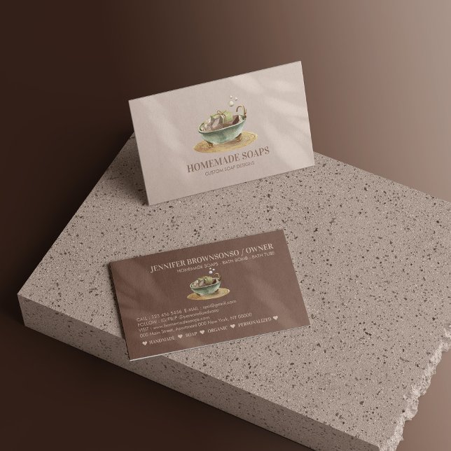 Beige  BathTub Bubbles Soy Vax Soap Visitkort (Beige Blush BathTub Bubbles Soy Wax Soap Business Card)