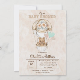 Beige Bear Luftballong Baby Shower Inbjudningar