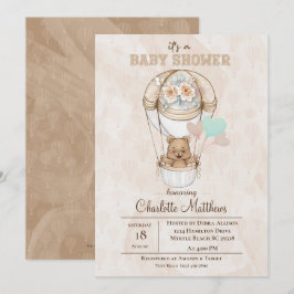 Beige Bear Luftballong Baby Shower Inbjudningar