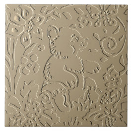 Beige Bear Unge Embossed Woodland Foliage Elegant Kakelplatta