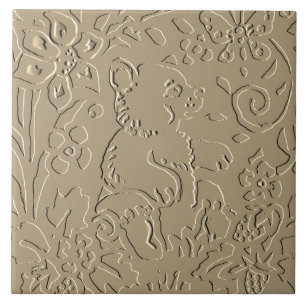 Beige Bear Unge Embossed Woodland Foliage Elegant Kakelplatta