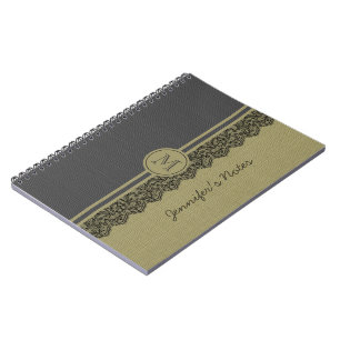 Beige & Beige Linen Burlap Struktur & Black Snöre Anteckningsbok