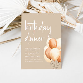 Beige Birthday Dinner med ballonger Inbjudningar