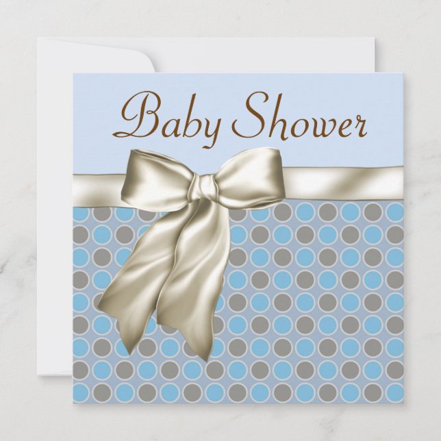 Beige Blå Brun Baby Pojke Shower Inbjudningar (Framsida)