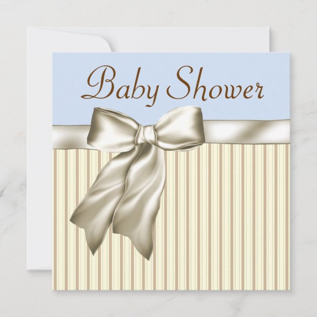Beige Blå Bruna Baby Shower Inbjudningar (Framsida)