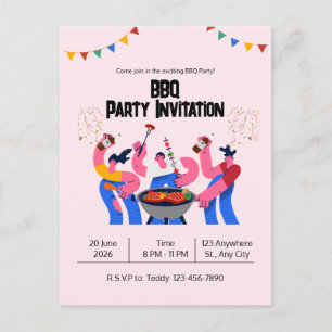 Beige Blå Lekfull BBQ-fest-kort Vykort
