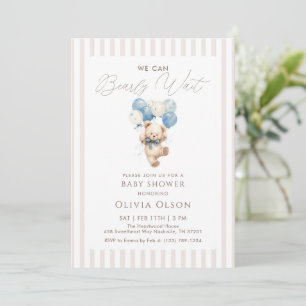 Beige Blå Teddybjörn Beary Vänta Baby Shower Inbjudningar