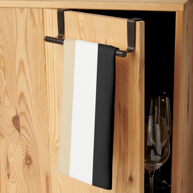 Beige Black Abstrakt Rand Kökshandduk (Thirds Fold)