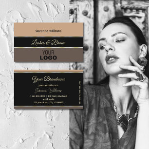Beige Black and Brown Rand Snyggt med Logotyp Visitkort