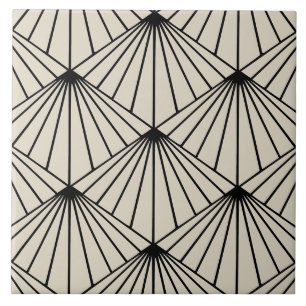Beige & Black Art Deco Fläkt Mönster Diamond Kakelplatta