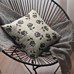 Beige & Black Blommigt Dekorativt Dekorativ kudd Kudde
