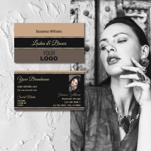 Beige Black Brown Rand Chic med Logotyp och foto Visitkort