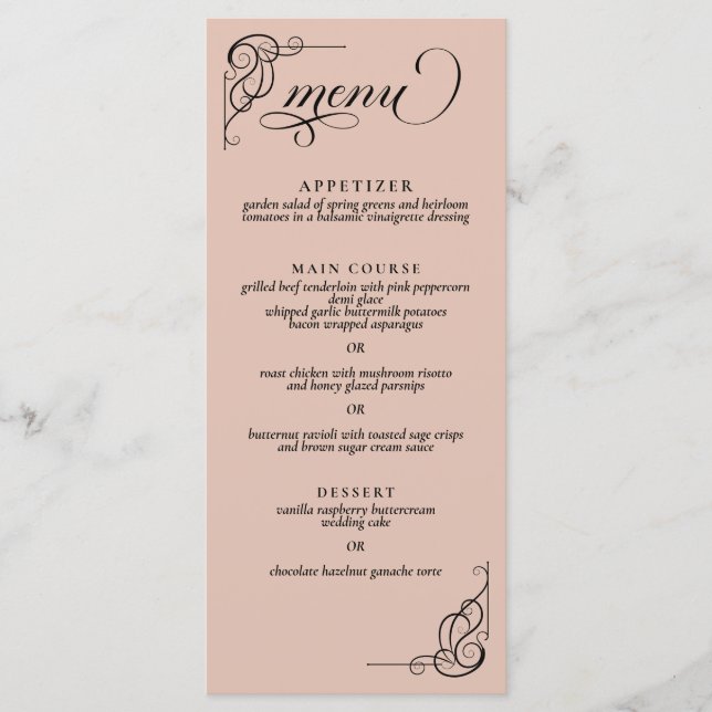 Beige & Black Calligraphy Wedding Reception Menu Meny (Framsida)