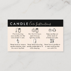Beige Black Candle Care Instructions Visitkort