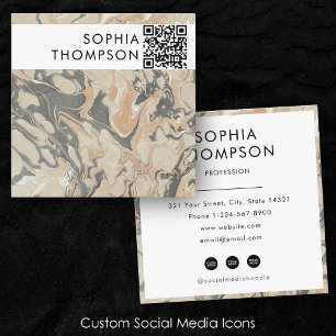 Beige Black Marble Abstrakt QR Code Social Media Fyrkantigt Visitkort
