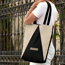 Beige Black Modern Minimal tote bag Tygkasse