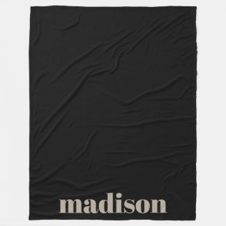 Beige Black Modern Monogram Personlig Namn Fleecefilt