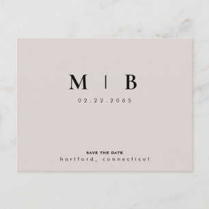 Beige & Black Monogram Spara datum Bröllop Vykort