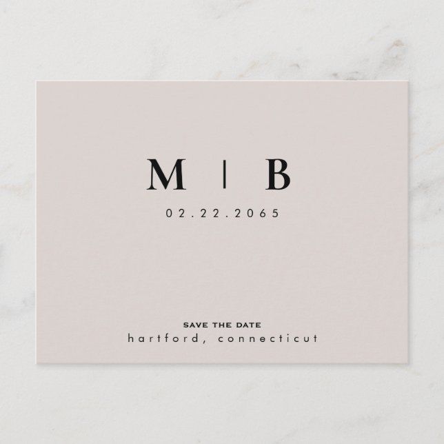 Beige & Black Monogram Spara datum Bröllop Vykort (Framsida)