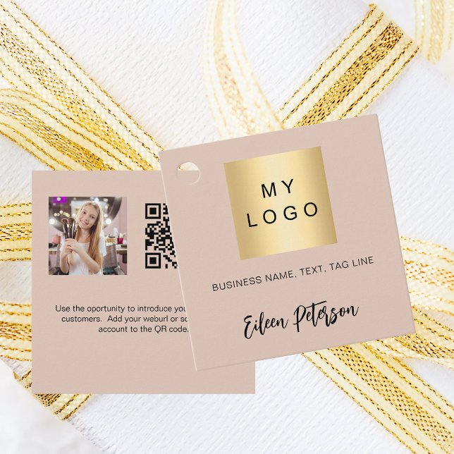 Beige Black namn logotyp-fotot QR-kodhängare märkr Gåvor Etiketter (Skapare uppladdad)